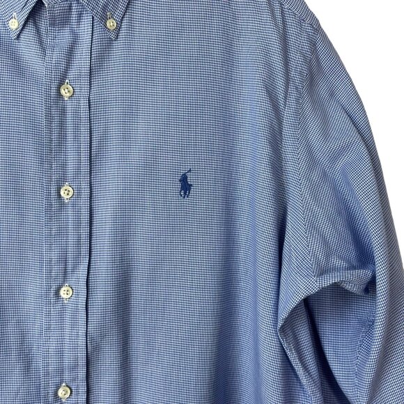 Ralph Lauren Yarmouth Button Down Shirt Mens 15 32/33 Blue White Checked - Picture 5 of 8